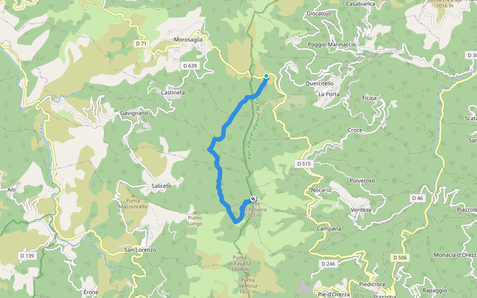 Monte San Petrone par le col de Prato walking route map in Quercitello