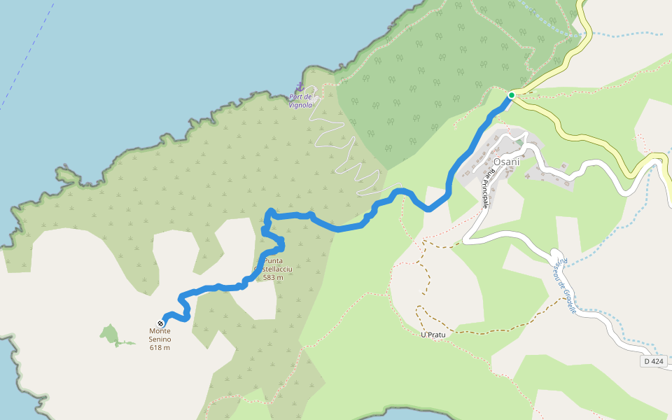 Monte Senino walking route map in Osani