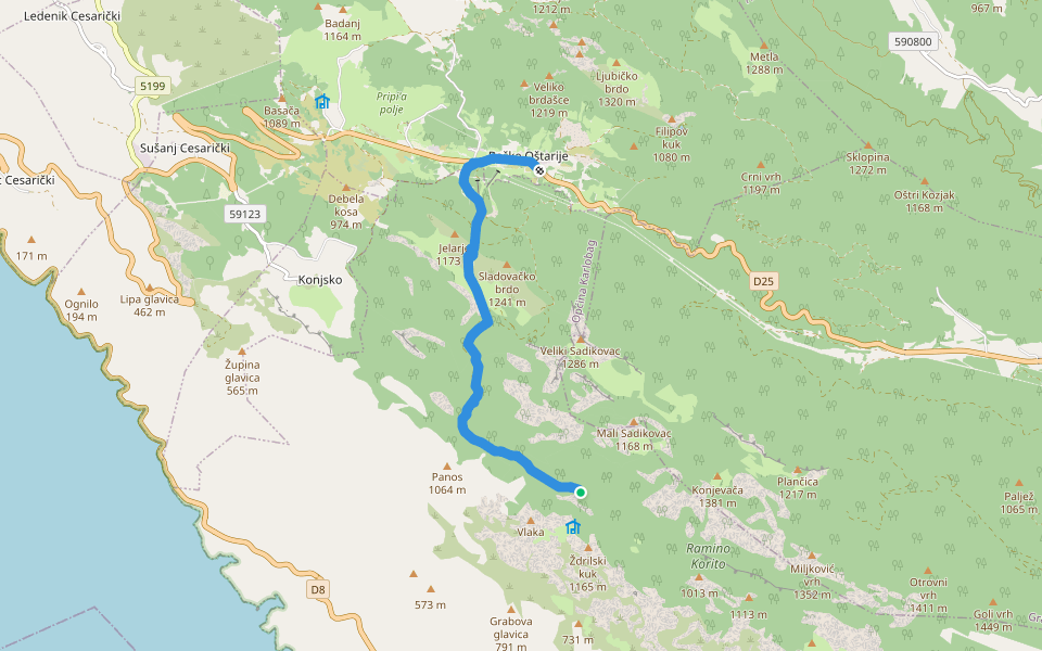 Piskovita kosica - Baške oštarije walking route map in Lukovo Šugarje