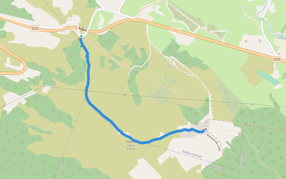 Debela Kosa walking route map in Baške Oštarije