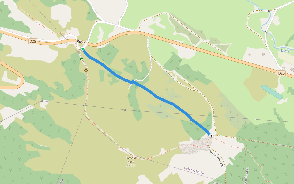 Kubus - Terezijana walking route map in Baške Oštarije