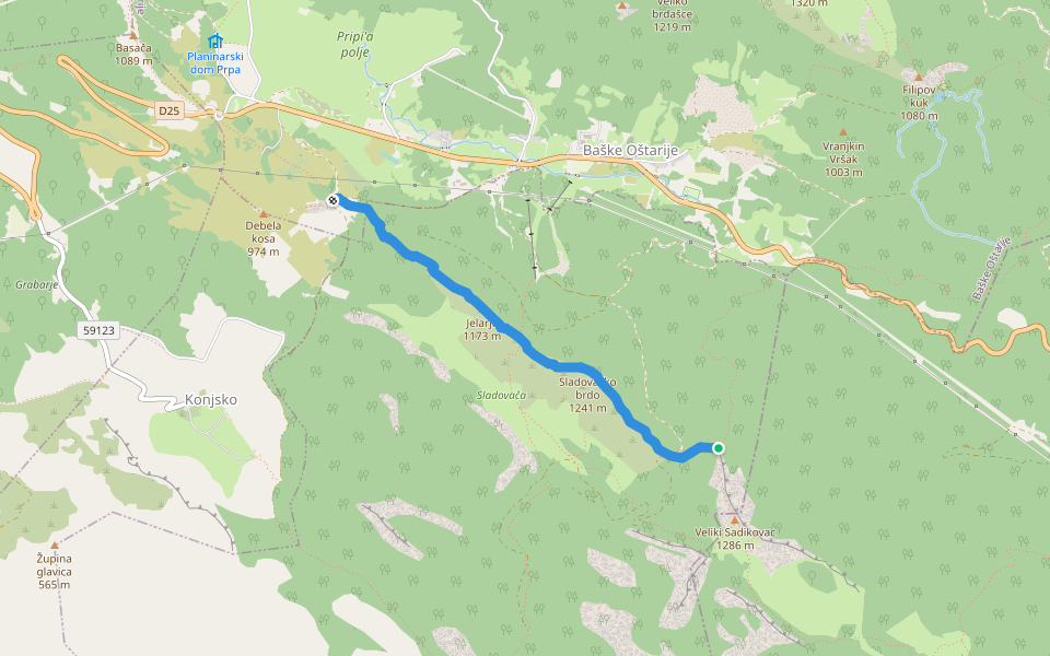 Ždrilo - Sadikovac walking route map in Lukovo Šugarje