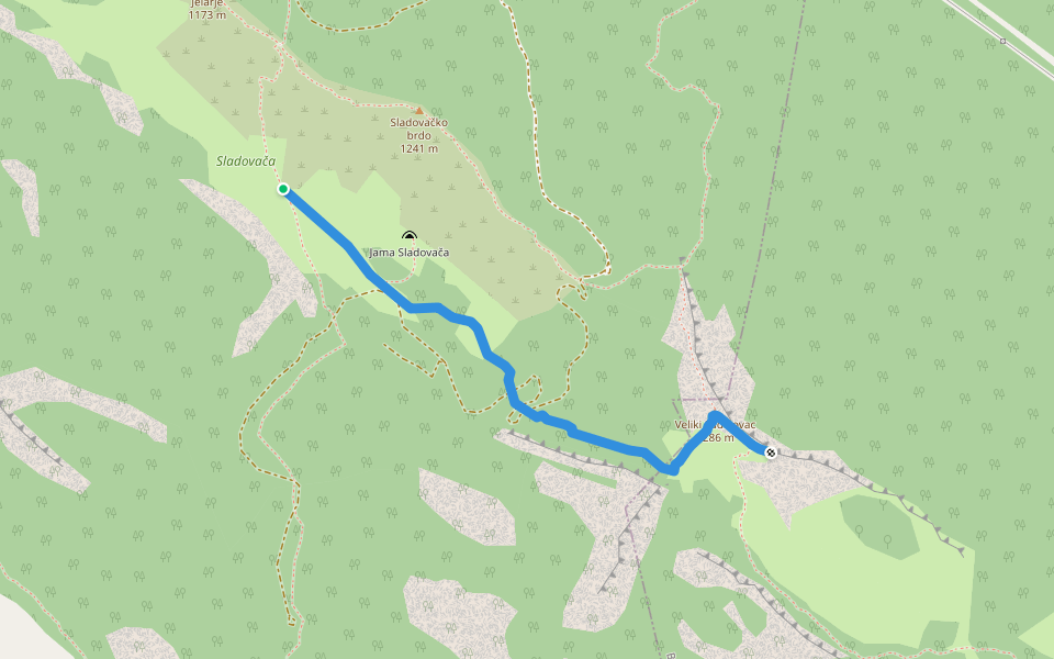 Sladovača - Veliki Sadikovac walking route map in Baške Oštarije