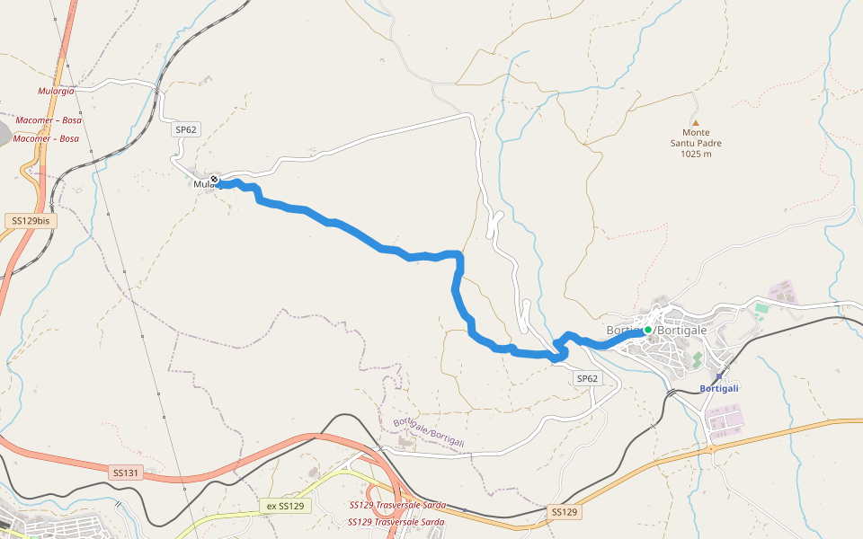Sentiero Natura Bortigali-Mulargia walking route map in Bortigali
