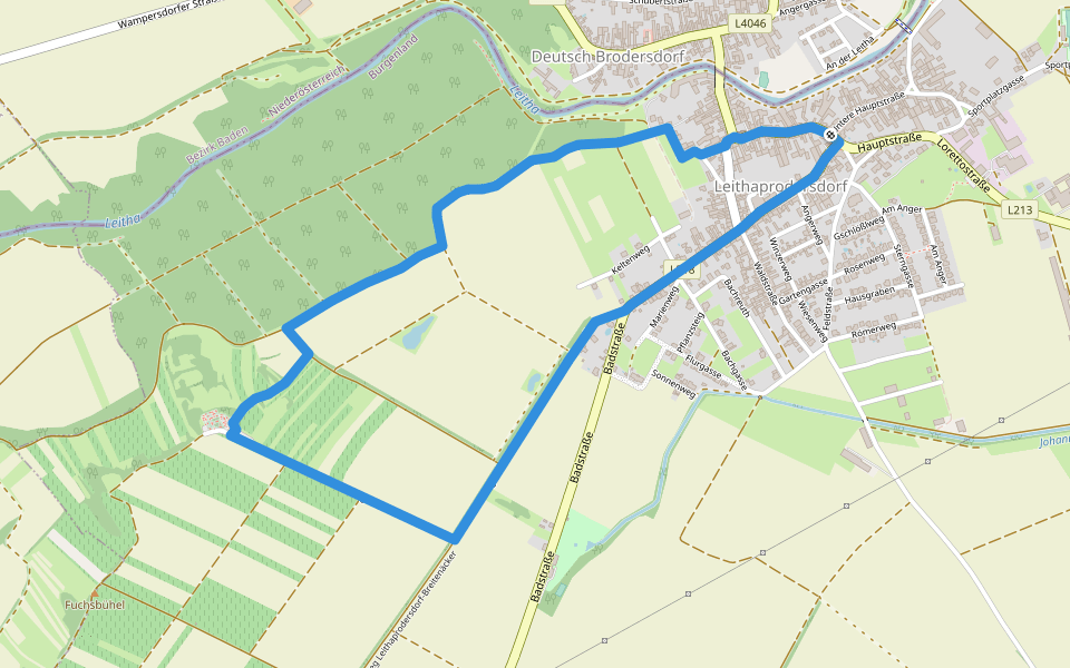 Kreuz & Quer-Weg Friedhofberg walking route map in Gemeinde Leithaprodersdorf