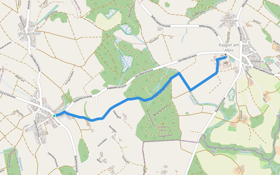 Uerzlikon - Chlostermatt walking route map in Kappel am Albis