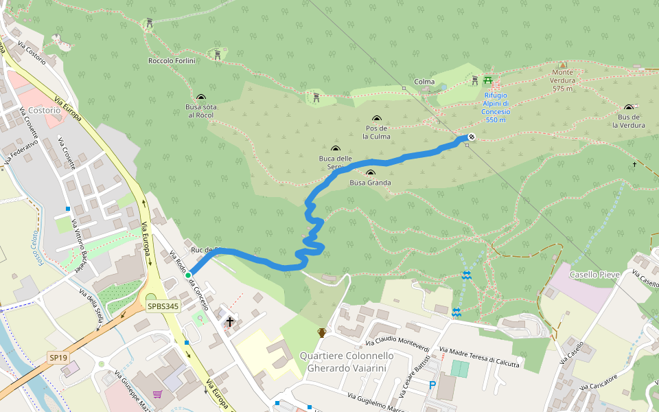 Concesio (Vicolo Verdura) - Monte Verdura (Innesto Sentiero da Pieve) walking route map in Concesio