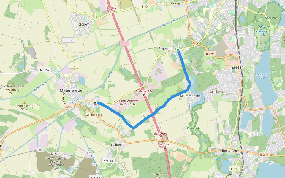 Historischer Landweg Rangsdorf-Königs Wusterhausen walking route map in Mittenwalde