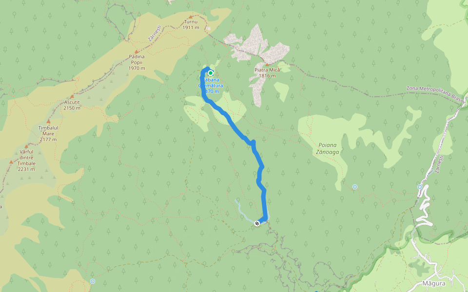 Prăpăstiile Zărneștilor-Cabana Curmătura walking route map in Zărnești
