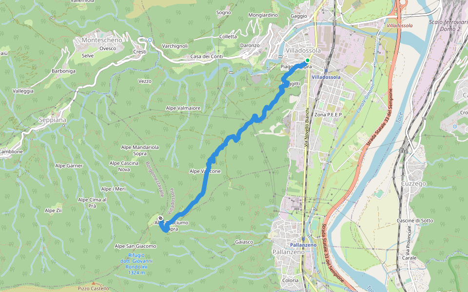 C01 - Villadossola-Alpe Baldana, bivio C05 walking route map in Villadossola