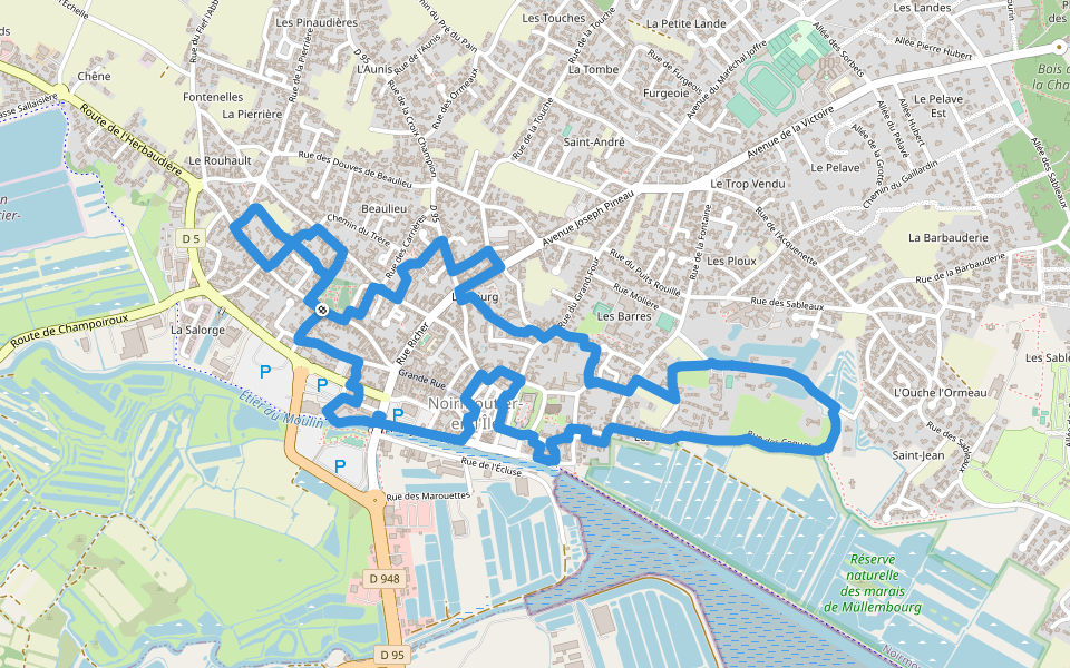 Roses Trémières walking route map in Noirmoutier-en-l'Île