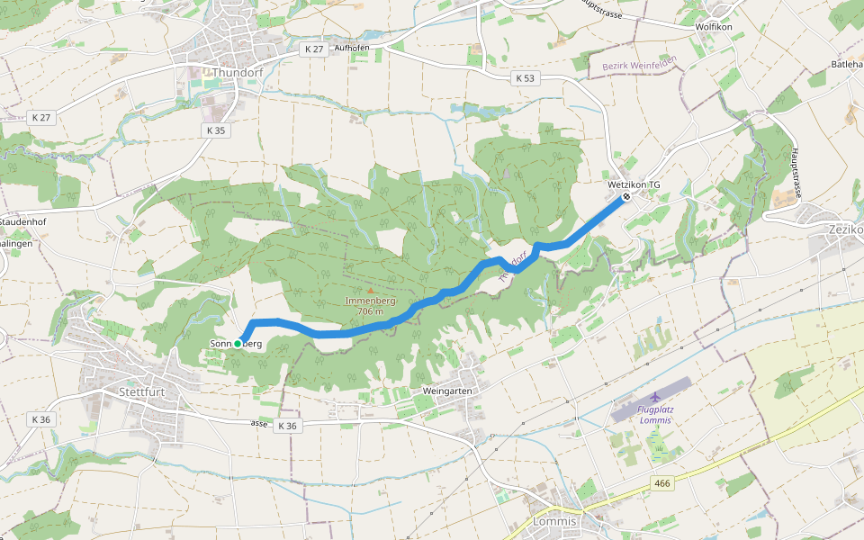 Wetzikon - Schloss Sonnenberg walking route map in Stettfurt