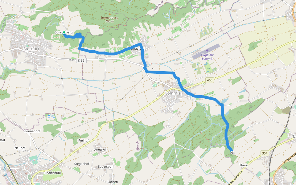 Schloss Sonnenberg - Lommis - Thürn walking route map in Stettfurt