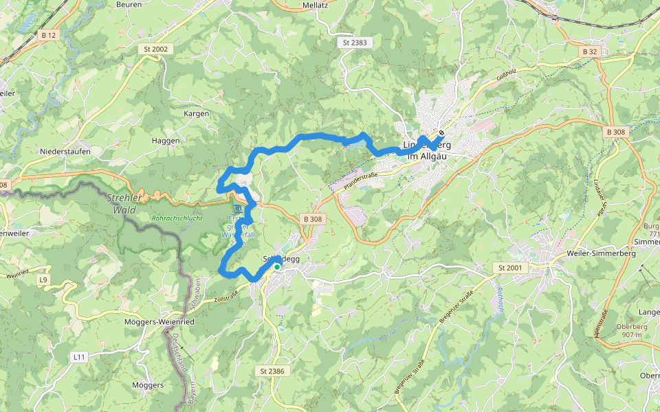 Wandertrilogie Etappe 39 Scheidegg-Lindenberg walking route map in Scheidegg