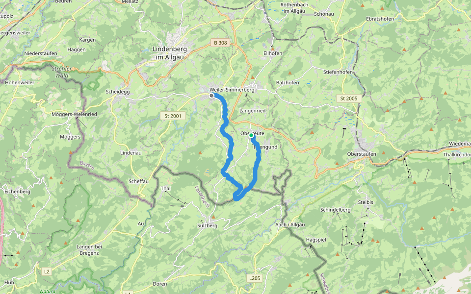 Wandertrilogie Etappe 37 Oberreute-Weiler walking route map in Oberreute