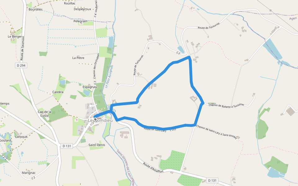 Le Nomdieu, vers le point de vue de l'église de Saint-Lary variante 3.7 km walking route map in Nomdieu