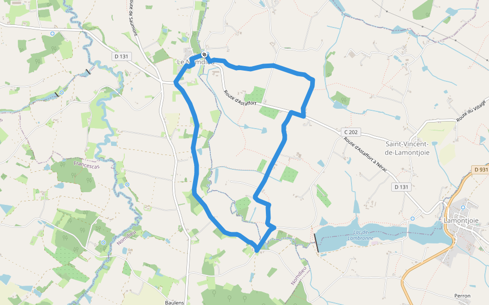 Le Nomdieu, vers le point de vue de l'église de Saint-Lary variante 7.9 km walking route map in Saint-Vincent-de-Lamontjoie