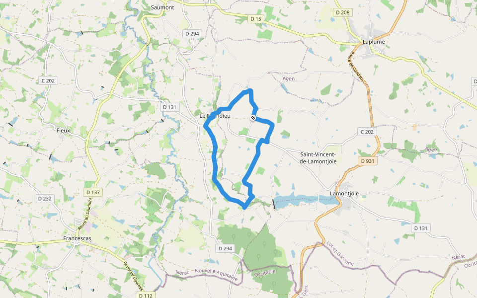 Le Nomdieu, vers le point de vue de l'église de Saint-Lary 8.9 km walking route map in Saint-Vincent-de-Lamontjoie