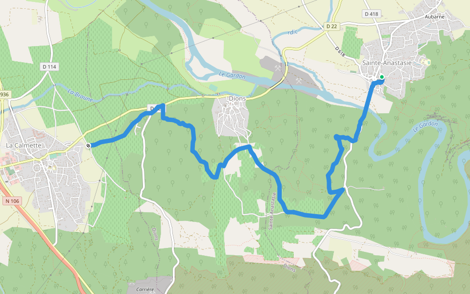 Via Regordane - Russan - La Calmette walking route map in Sainte-Anastasie