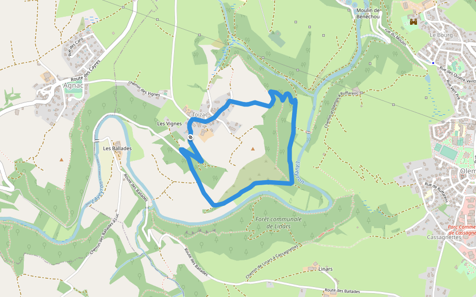 Circuit 6 Toizac walking route map in Olemps