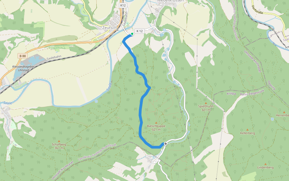 Wanderweg Zeutsch - Friedebach Riethwand (Gelber Punkt) walking route map in Uhlstädt-Kirchhasel