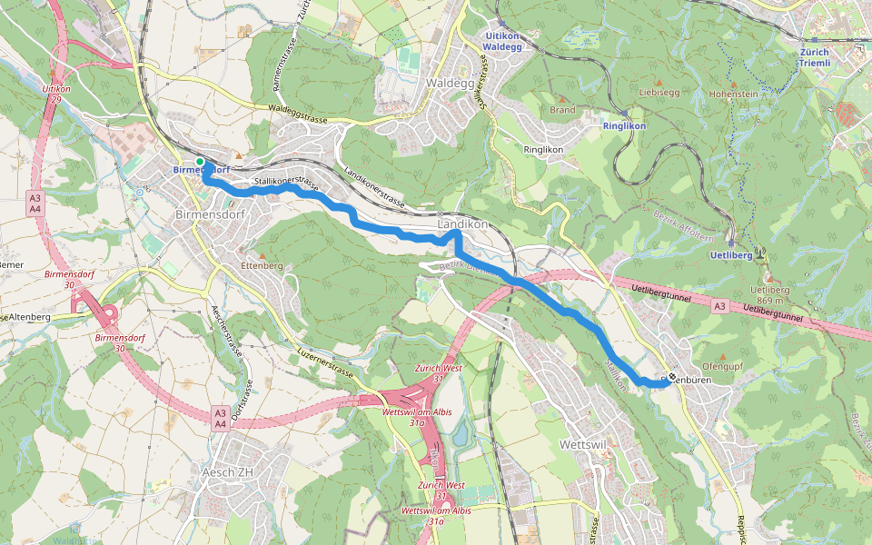 Sellenbüren - Birmensdorf walking route map in Birmensdorf