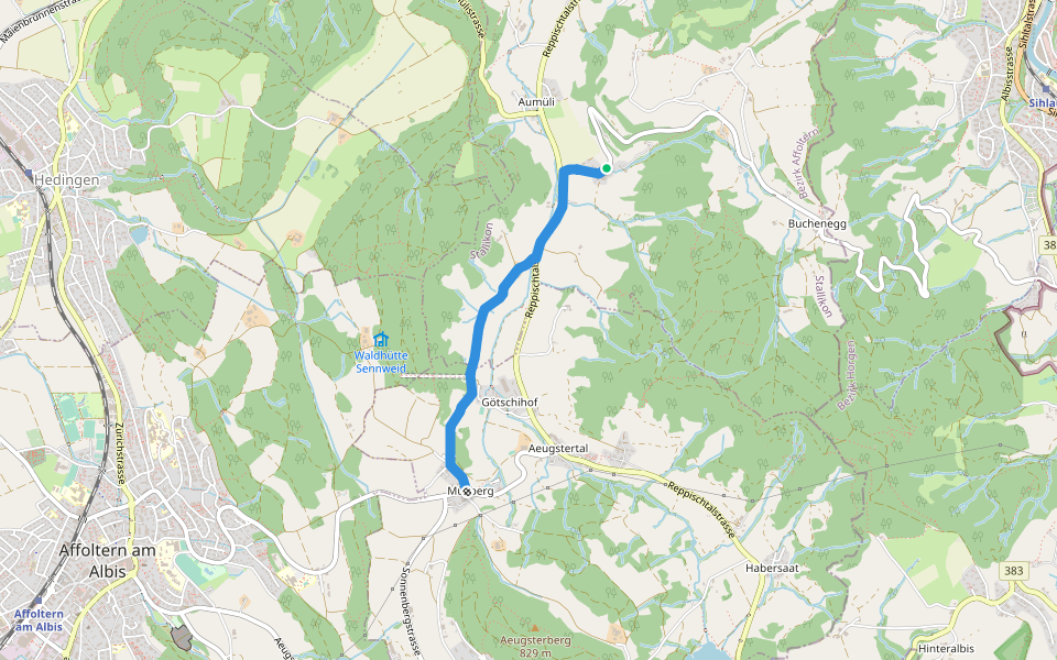 Müliberg - Tägerst walking route map in Stallikon