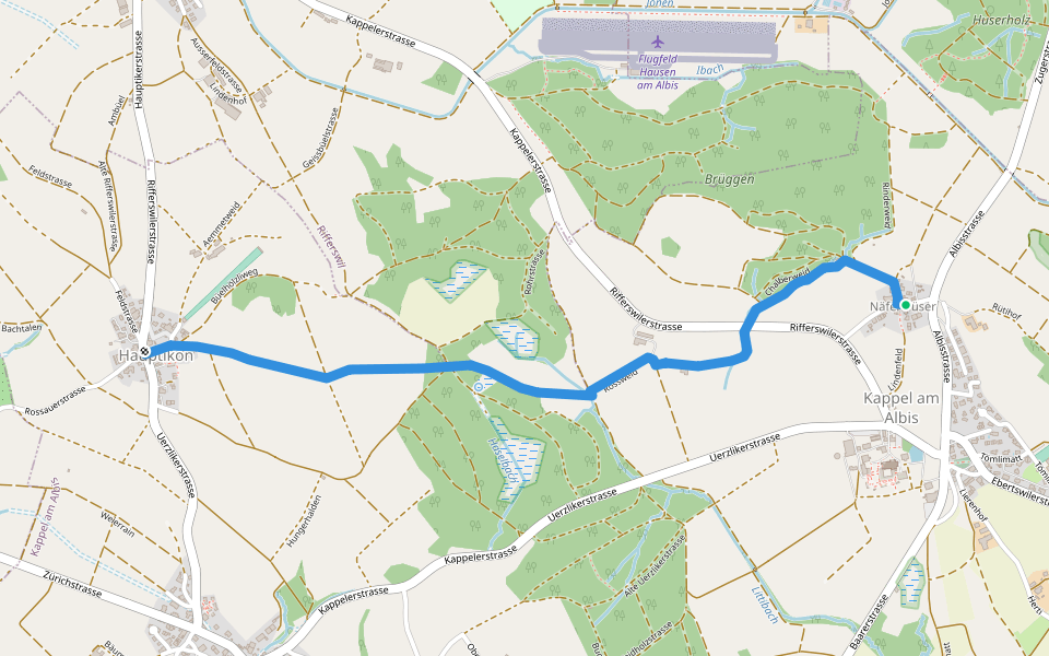 Hauptikon - Näfernhüsern walking route map in Kappel am Albis