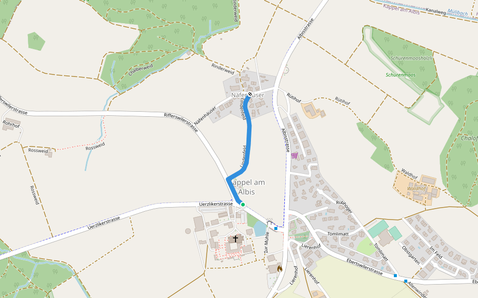 Kappel a. A. - Näfernhüsern walking route map in Kappel am Albis