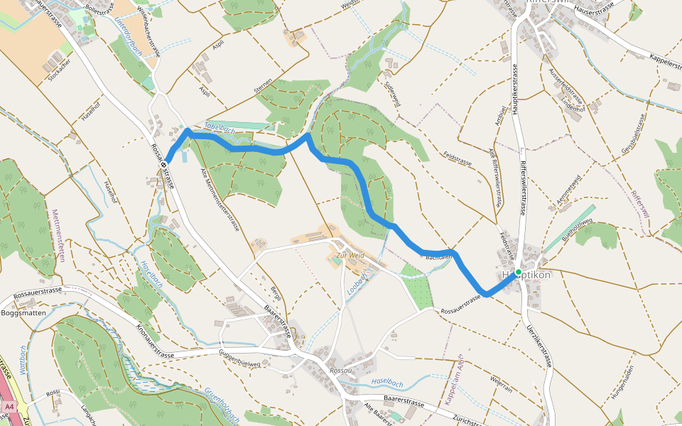 Wissenbach - Hauptikon walking route map in Kappel am Albis