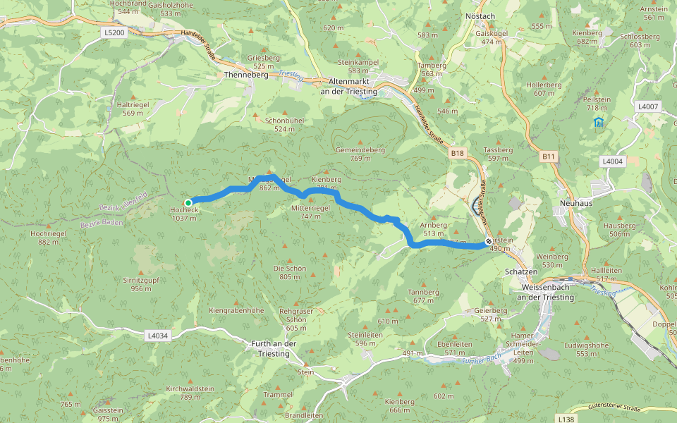 Weißenbach - Hocheck (rot) walking route map in Furth an der Triesting