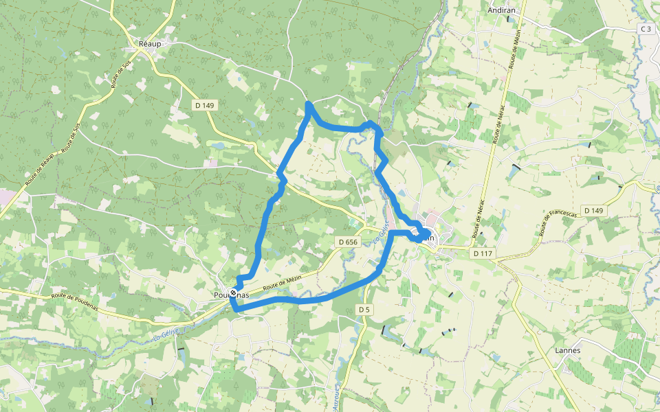 De Mézin, la Médiévale à Poudenas, l'Italienne 14.3 km walking route map in Poudenas