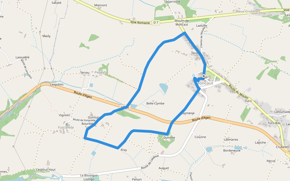 Moncaut, balade sur le mont chauve 4.3 km walking route map in Moncaut