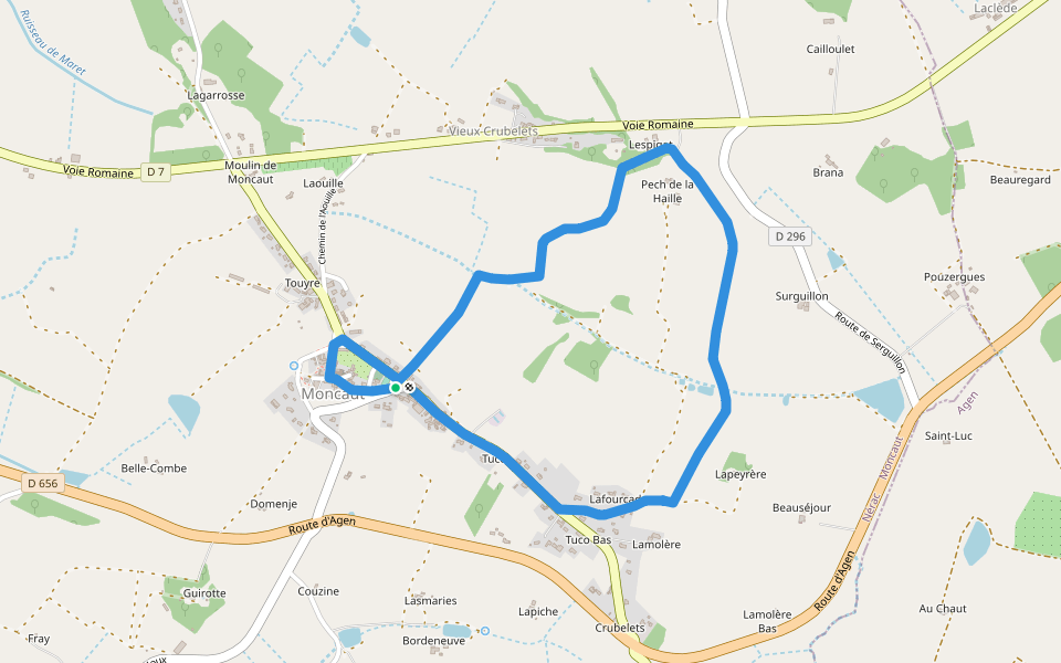 Moncaut, balade en Gascogne 4.1 km walking route map in Moncaut