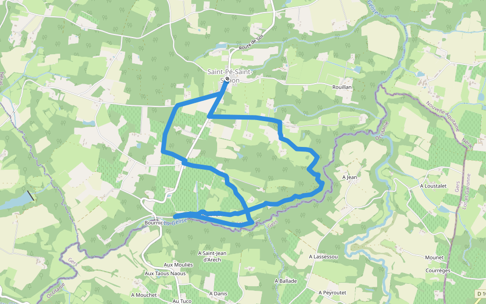 Saint-Pé-Saint-Simon, aux confins du Gers et des Landes 9.4 km walking route map in Saint-Pé-Saint-Simon