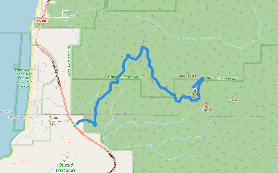 Angora Peak Trail walking route map in Arch Cape