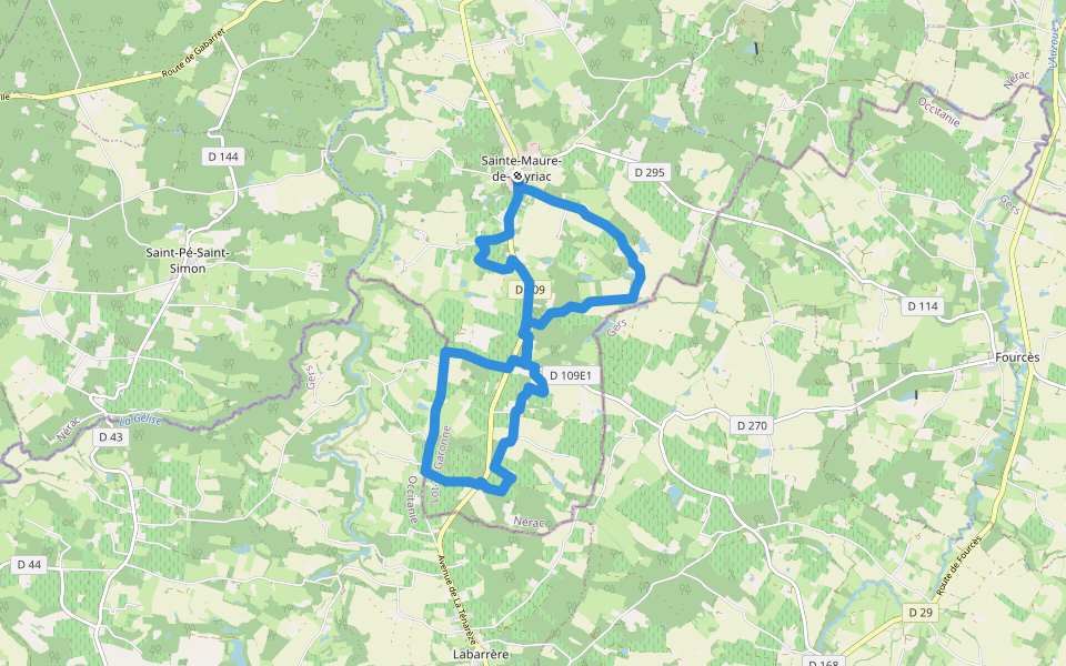 Sainte-Maure-de-Peyriac, l'arbre et le cep 14 km walking route map in Sainte-Maure-de-Peyriac