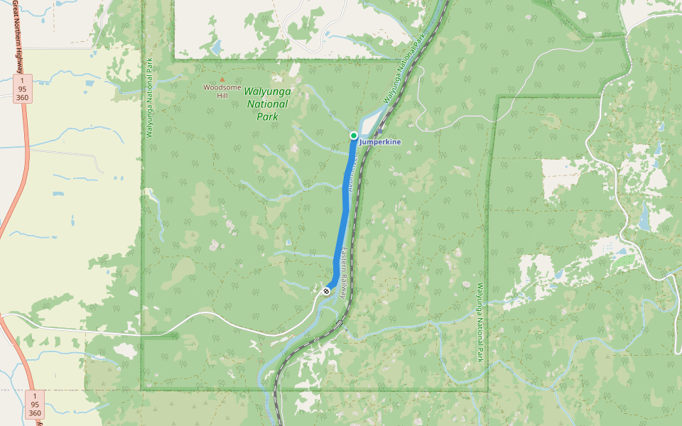 Syd's Rapids Trail walking route map in Walyunga National Park