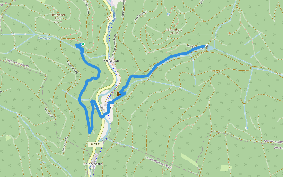 Wurzbachweiher-Jägersteig walking route map in Warmensteinach
