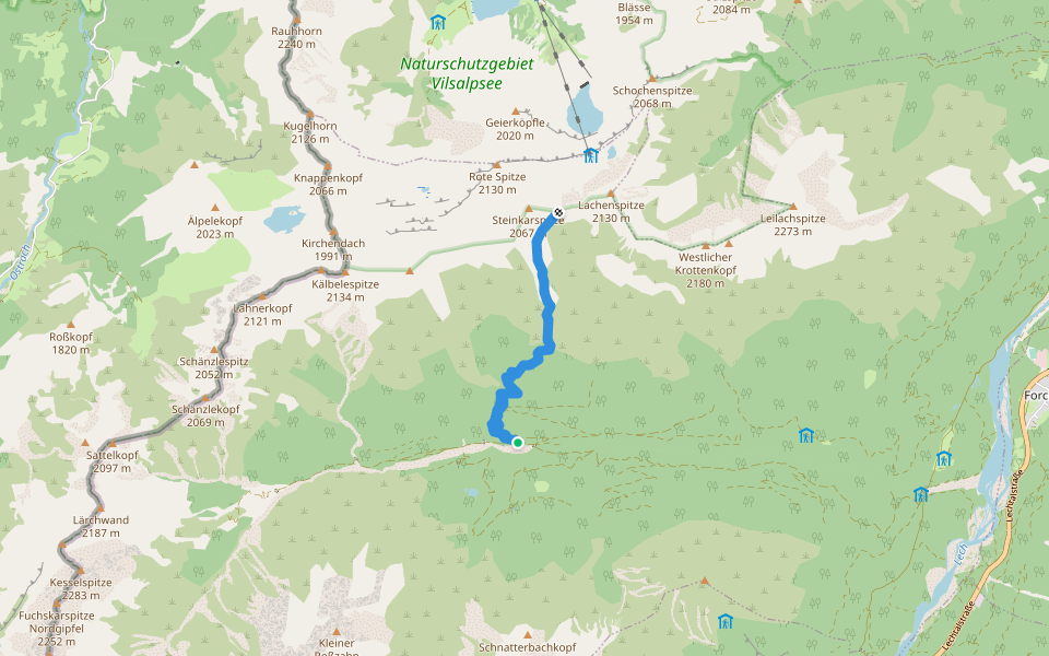 Wanderweg 425 walking route map in Vorderhornbach