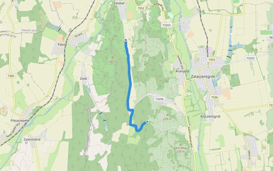 Z+ (Zalabér-Kiscsáford) walking route map in Zalaszentgrót