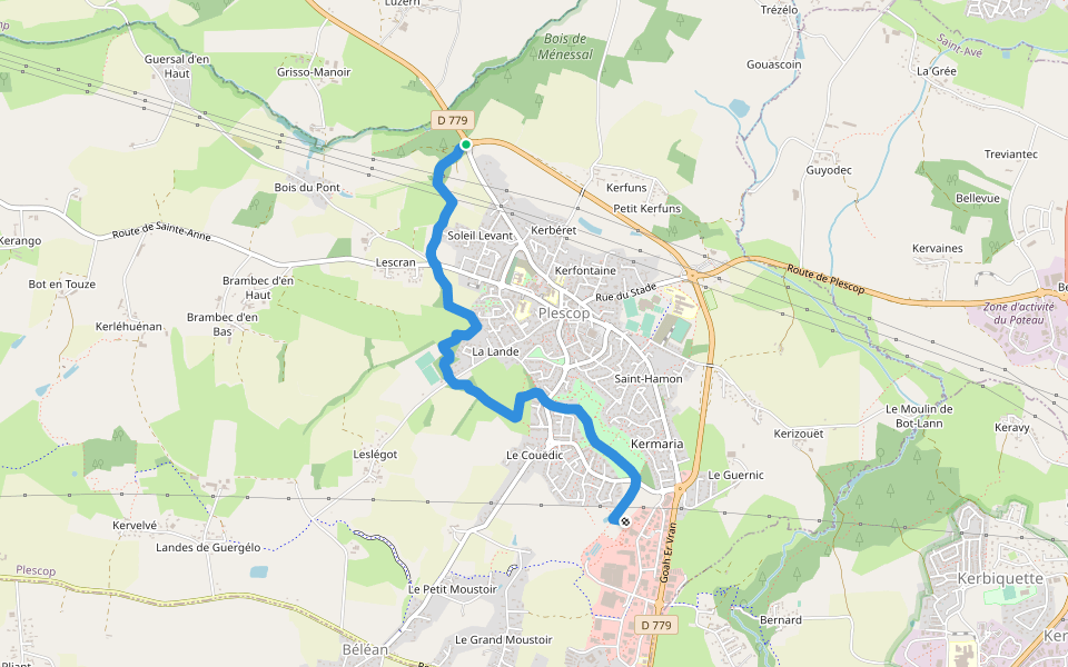 Tour du bourg de Plescop par l'Ouest walking route map in Plescop