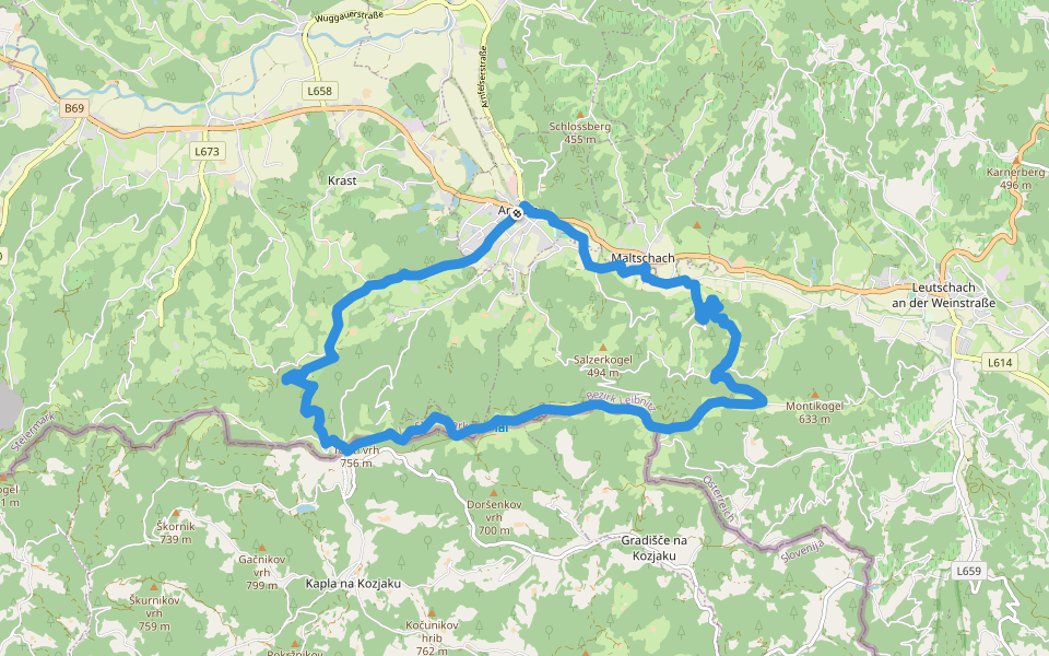 Arnfels R2 walking route map in Arnfels