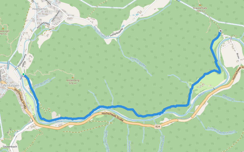 Wanderweg 91 walking route map in Wildalpen