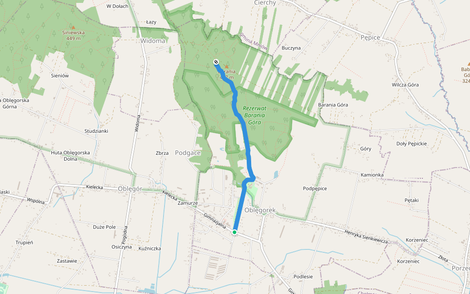 szlak czarny Oblęgorek - Góra Barania walking route map in Oblęgorek