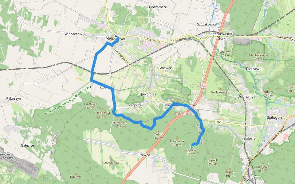 szlak czarny Piekoszów - Góra Zielona walking route map in Kielce