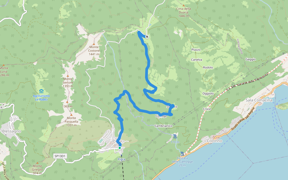 Corniga - Alpe di Colonno walking route map in Pigra