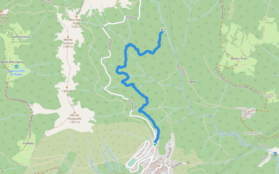 Strada di Mezzo walking route map in Pigra
