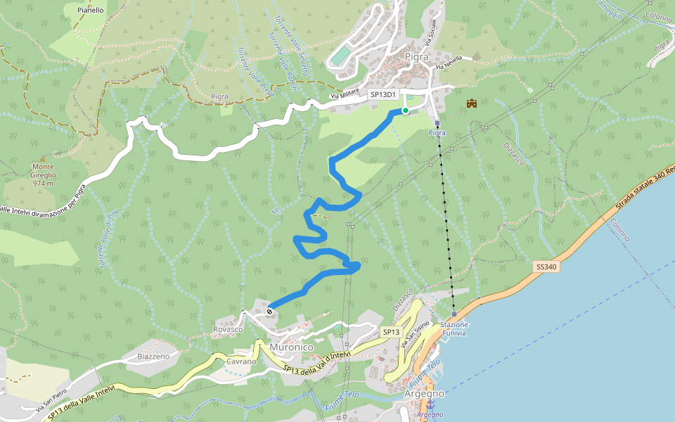 Argegno - La Mulattiera walking route map in Pigra