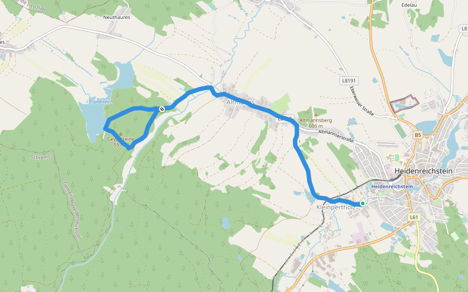 Bruneiteichweg walking route map in Kleinpertholz